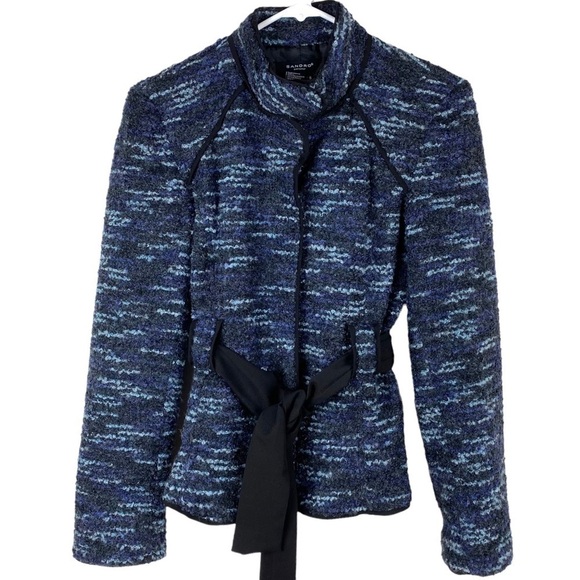 Sandro Blazer Jacket Tweed Textured Wool blend Blue Black Women’s Size S - Picture 6 of 9